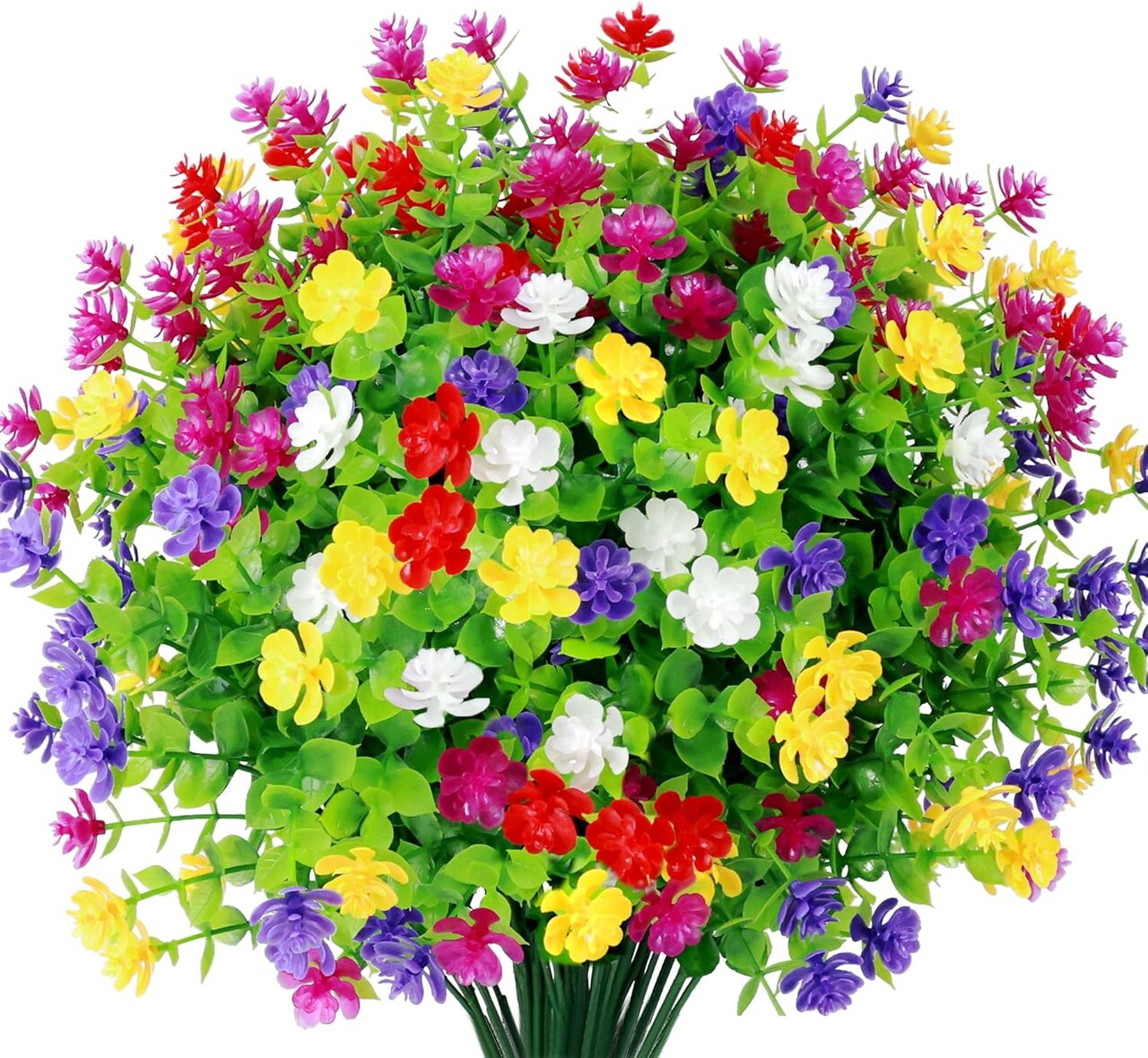 12-Bundle Artificial Outdoor Flowers – UV-Resistant Faux Plants, Plastic Greenery, No-Fade Fake Flowers for Garden, Planters, Porch, and Window Decor (Multi-Color)